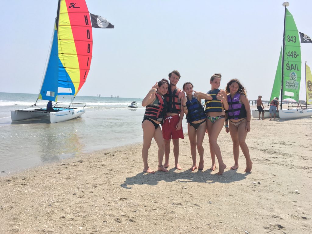 Girls in Lifejackets on Beach